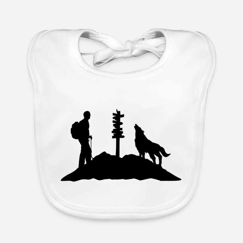 Hiking man, wolf & mountain - Bavoir bio Bébé - blanc
