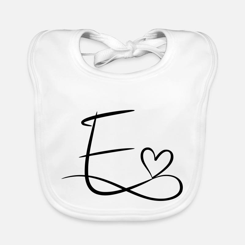 Letter E initial letter name calligraphy heart Organic Baby Bibs