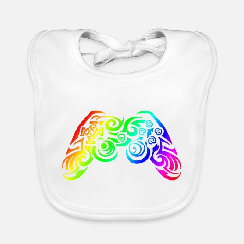 Controller Regenbogen Tribal Tattoo Gaming - Baby Bio-Lätzchen - Weiß