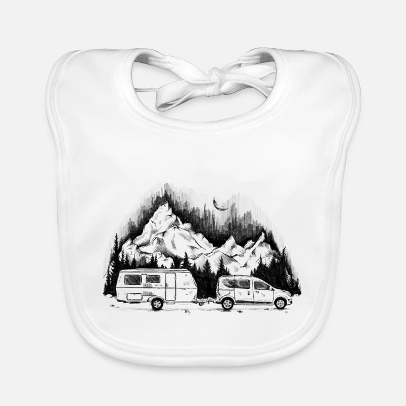 Caravane - Aventure - Camping - Serrage - Voiture - Bavoir bio Bébé - blanc