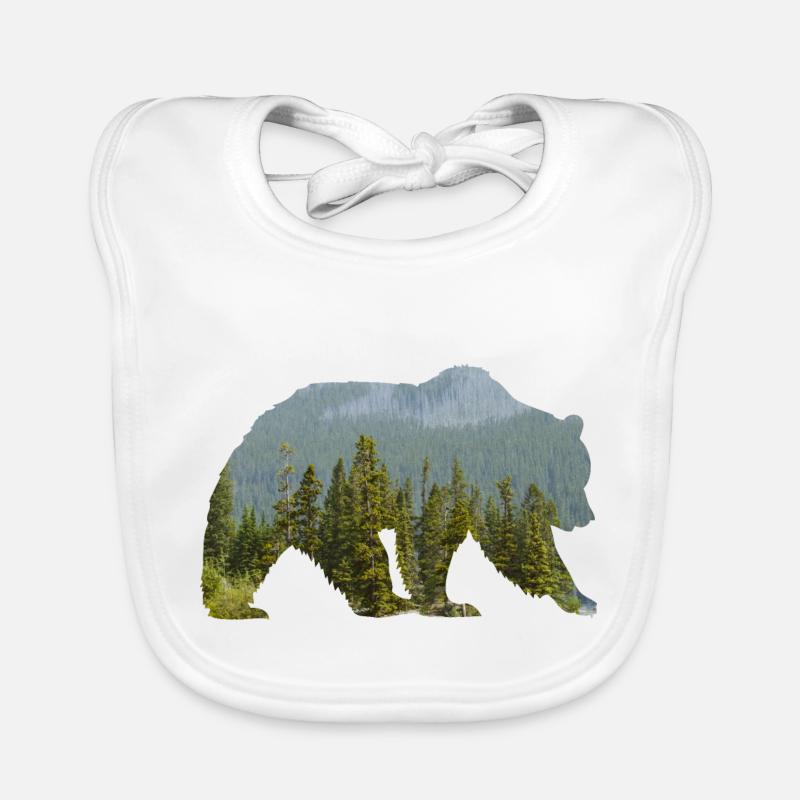 Ours dans la forêt montagneuse Silhouette - Bavoir bio Bébé - blanc