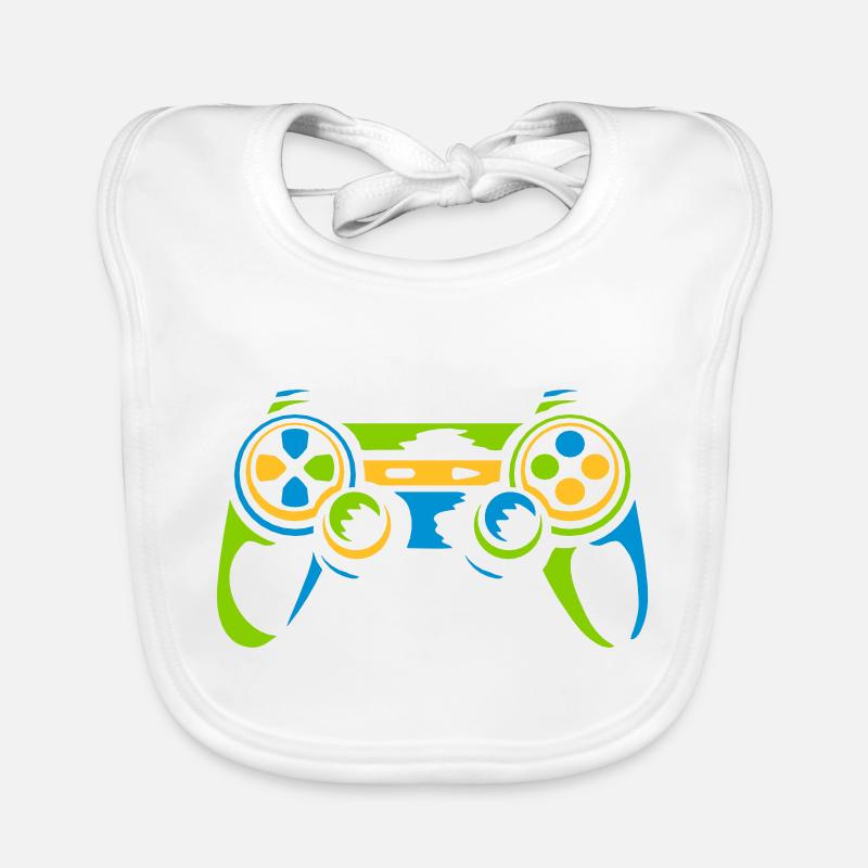 Bunter Controller Retro Konsole - Baby Bio-Lätzchen - Weiß