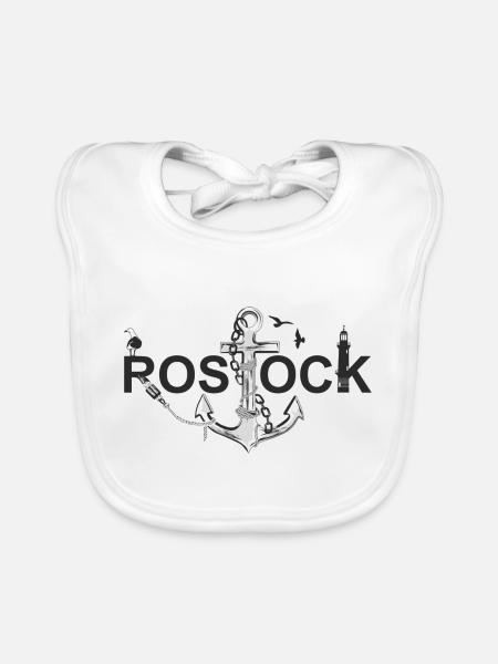 Rostock mit Schriftzug und Anker - Baby Bio-Lätzchen - Weiß - Vorne