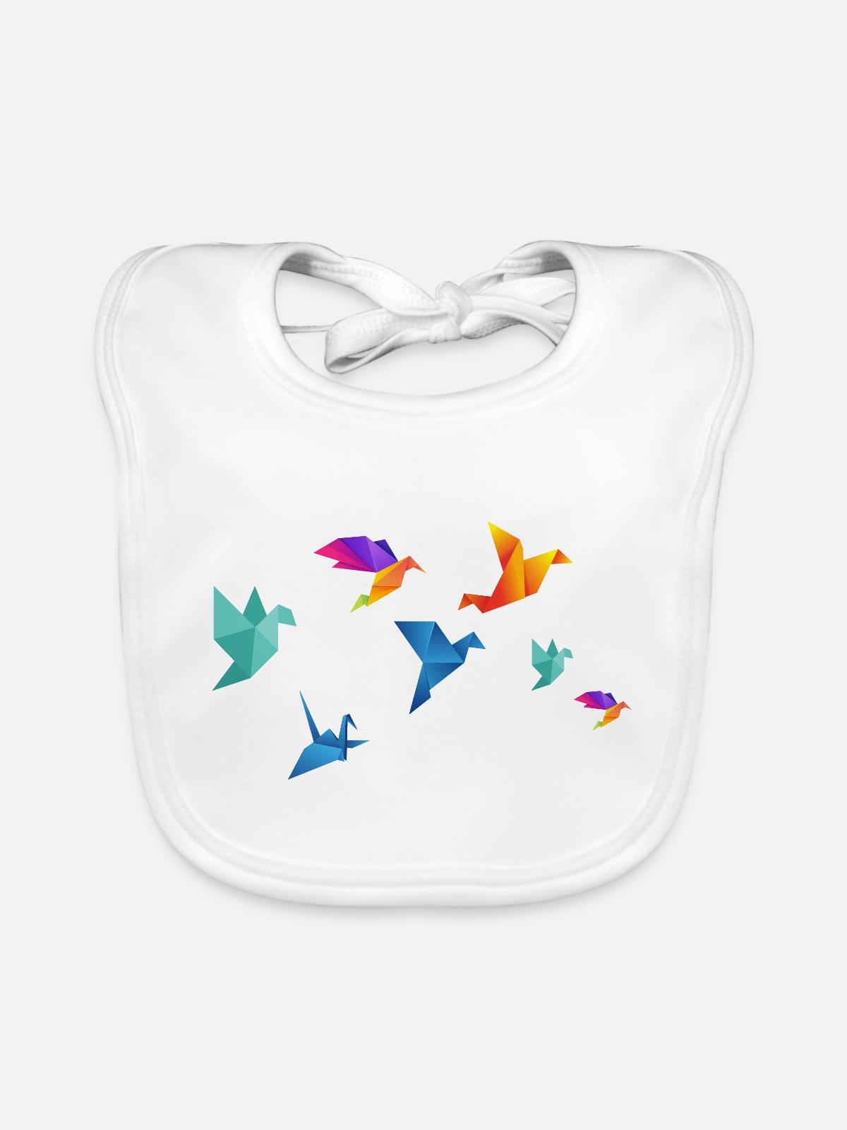 Mehrfarbige Papiervögel - Baby Bio-Lätzchen - Weiß - Vorne