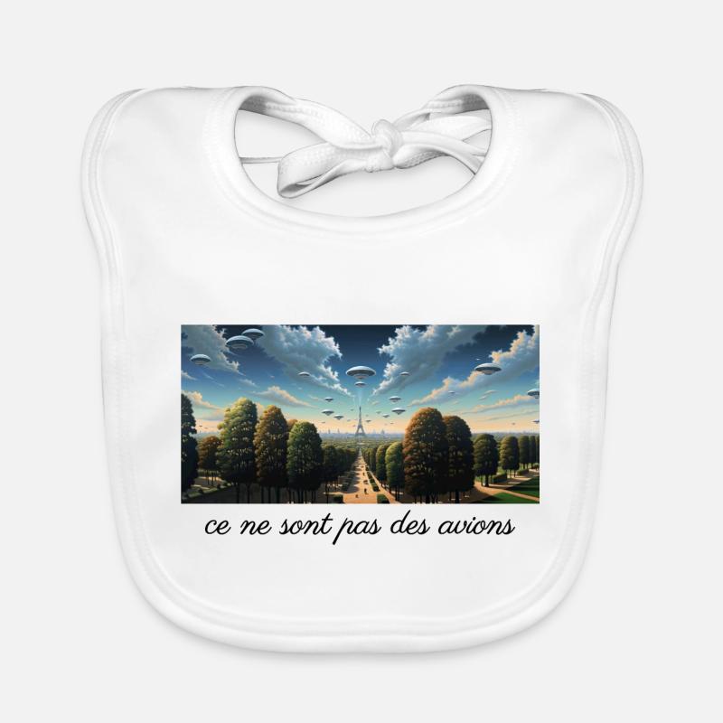 OVNIS au-dessus de Paris - Magritte - Bavoir bio Bébé - blanc