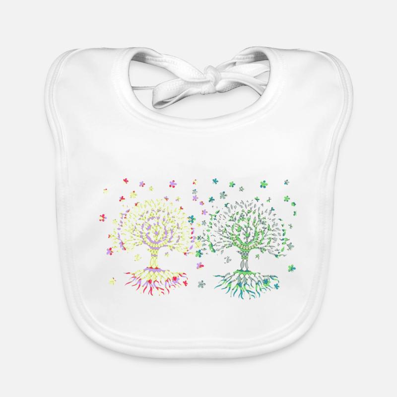 Arbre de Vie, Arbre De Vie, Arbres - Bavoir bio Bébé - blanc