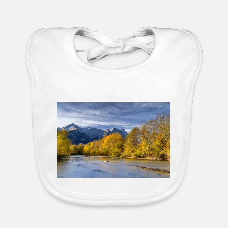 Herbststimmung an der Loisach mit Zugspitze - Baby Bio-Lätzchen - Weiß