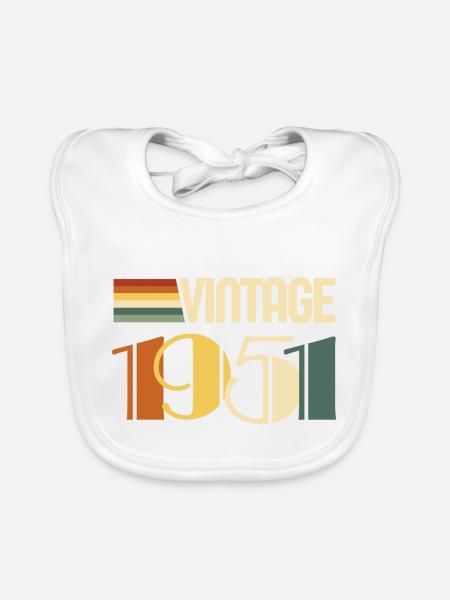 Vintage 1951 - 1951 Anniversary Gift - Organic Baby Bibs - white - Front