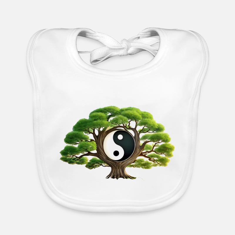 Arbre zen Yin et Yang - Bavoir bio Bébé - blanc