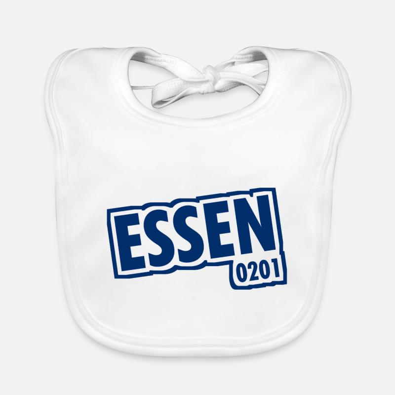 Essen - 0201 - Area Code - Slogan - Organic Baby Bibs - white