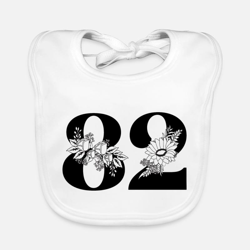 Nummer 82 Schwarze Blumen - 82. Blumengeburtstag Baby Bio-Lätzchen