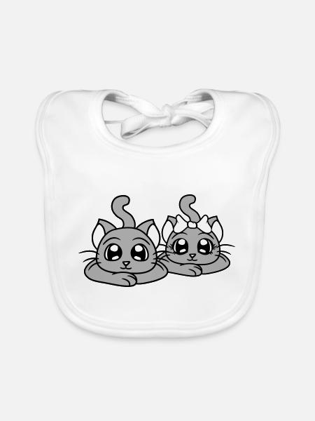 Two Cats Couple 2 Romantic Couple in Love - Organic Baby Bibs - white - Front