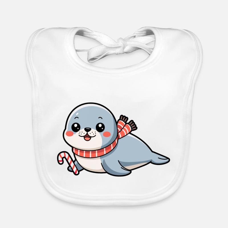 Bébé phoque de Noël kawaii avec canne à sucre Bavoir bio Bébé