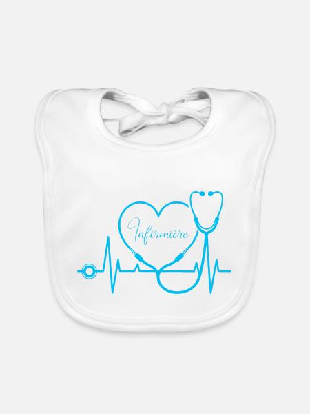 Infirmière - Infirmière - Battement de coeur - Bavoir bio Bébé - blanc - Devant