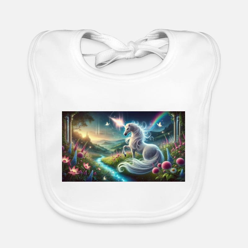 A mystical unicorn with a glowing horn Organic Baby Bibs