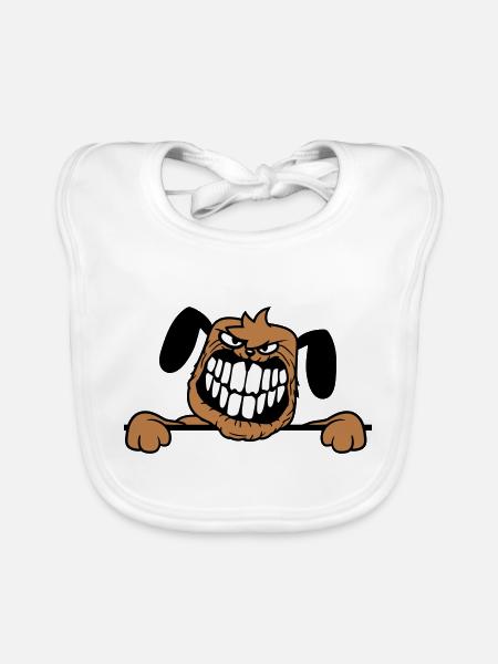 Dog Monster Nasty Teeth Grin Smile - Organic Baby Bibs - white - Front