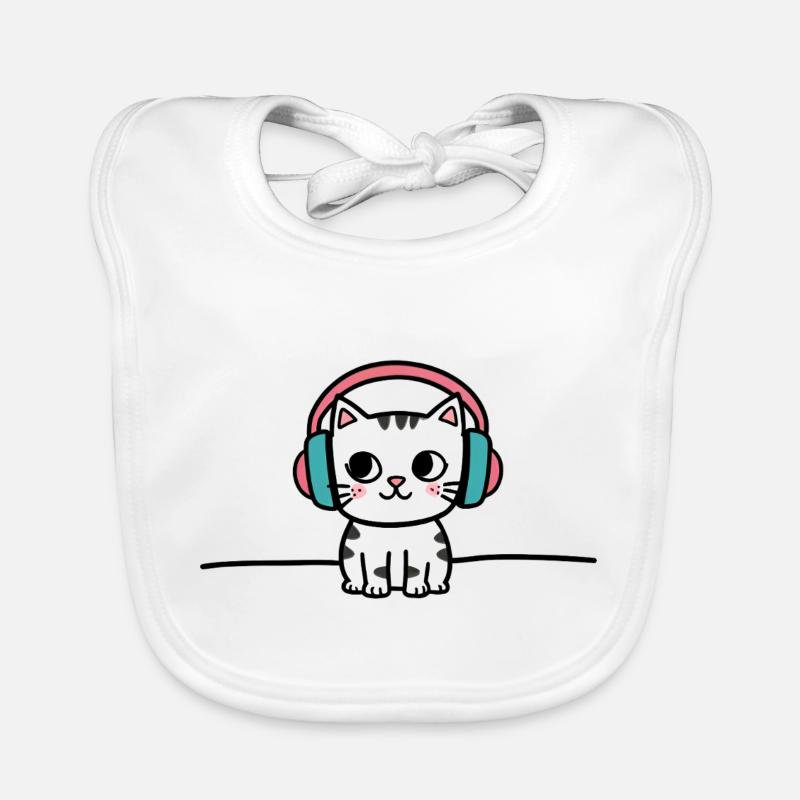 Chat mignon avec des écouteurs Doodle Bavoir bio Bébé