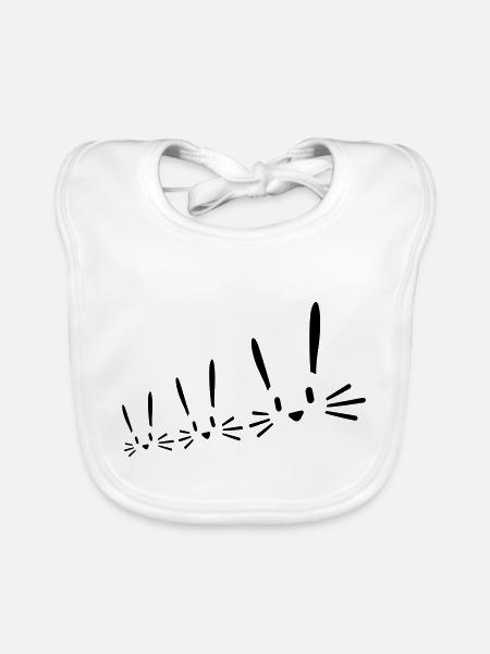 3 lapins, famille, enfants, parents, trois amis, équipage - Bavoir bio Bébé - blanc - Devant