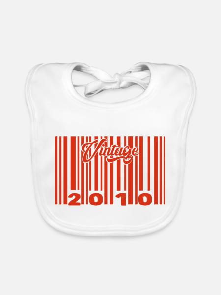 Vintage 2010 Born In 2010 15 Year Old Bar Code Anniversai - Organic Baby Bibs - white - Front