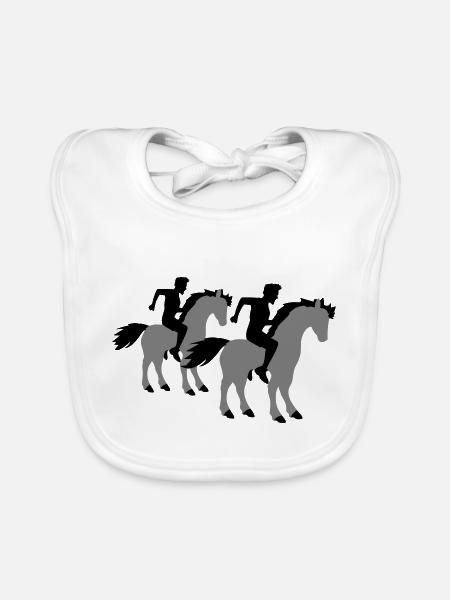 2 Chevaux Cavalier Sport d’équipe Hommes Garçons Amis - Bavoir bio Bébé - blanc - Devant