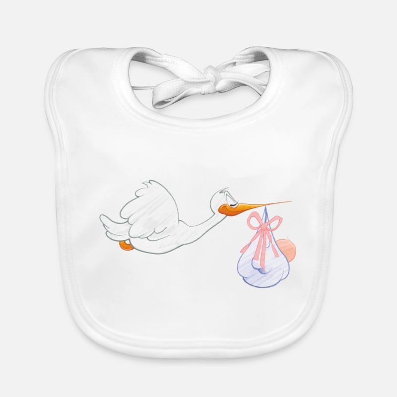 La cigogne apporte le bébé - Bavoir bio Bébé - blanc
