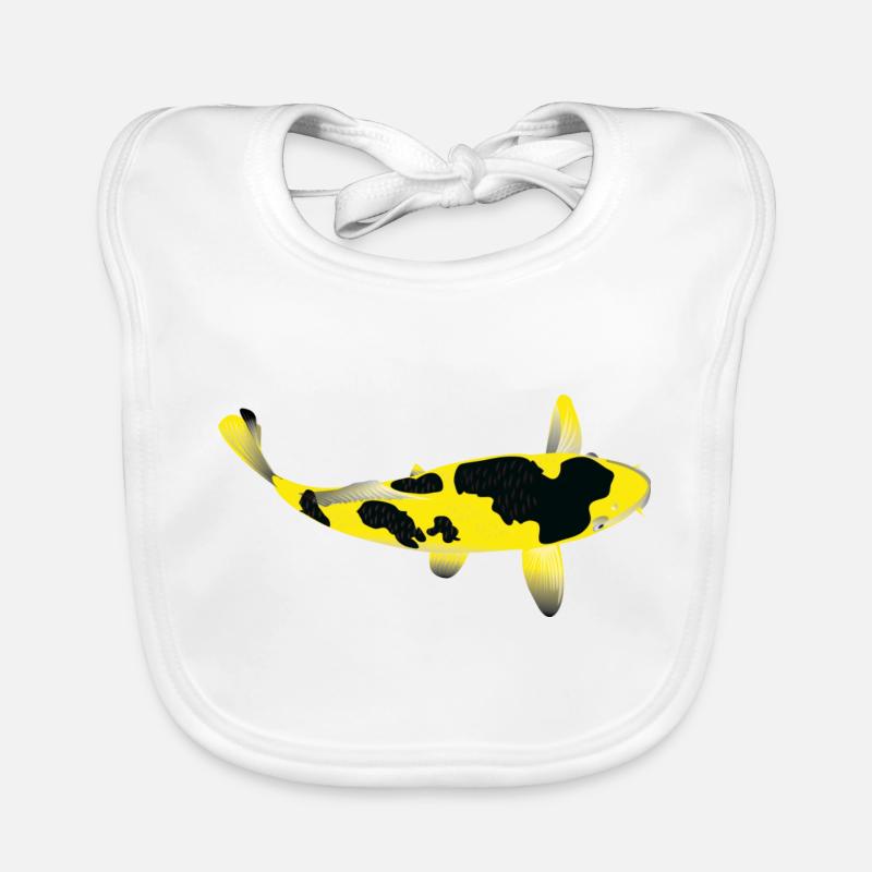 Carpe Koï - Jaune et Noire - Bavoir bio Bébé - blanc