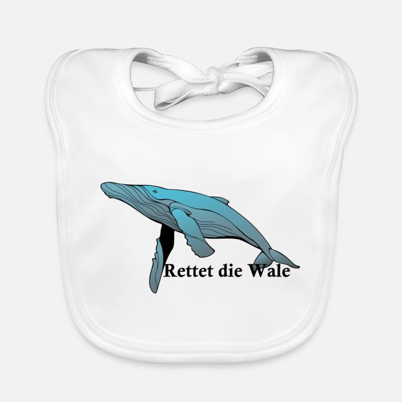 Baleine avec sort Sauvez les baleines - Bavoir bio Bébé - blanc