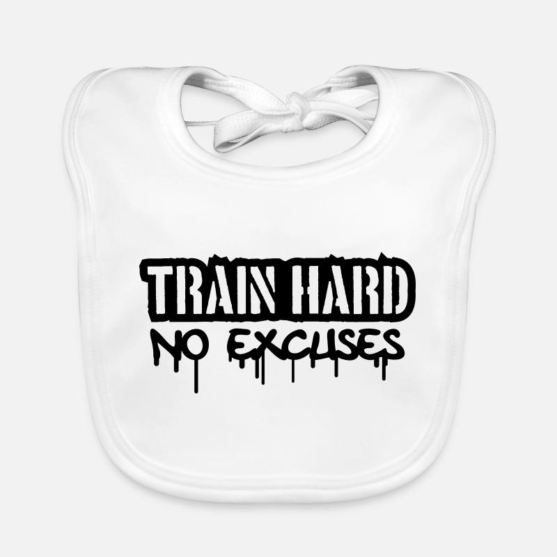 Train Hard No Excuses Logo - Organic Baby Bibs - white