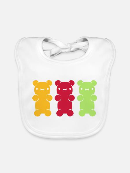 3 bunte Gummibaerchen - Baby Bio-Lätzchen - Weiß - Vorne