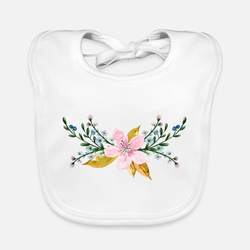 Fleurs - Bavoir bio Bébé - blanc