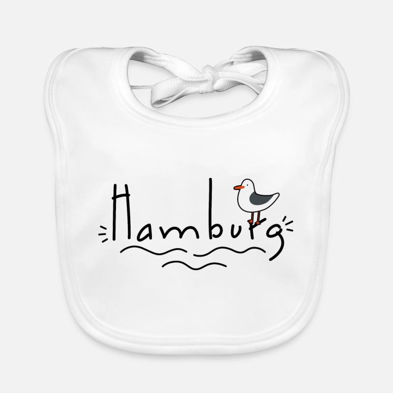 Hamburg mit Möwe - Baby Bio-Lätzchen - Weiß