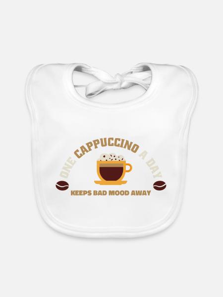 Amateur de cappuccino - Un cappuccino par jour - Bavoir bio Bébé - blanc - Devant