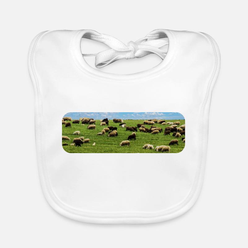 Flock of sheep grazing Organic Baby Bibs
