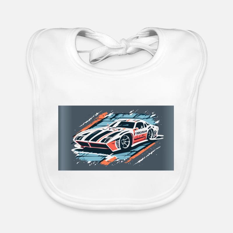 Racecar White-Red Organic Baby Bibs