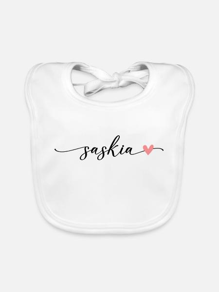 Saskia Name Calligraphy Font - Organic Baby Bibs - white - Front