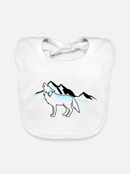 Wolf Mountains 02 - Organic Baby Bibs - white - Front