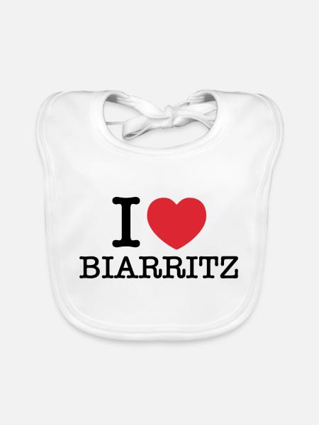 J’aime Biarritz | Biarritz | J’ai le cœur de Biarritz - Bavoir bio Bébé - blanc - Devant