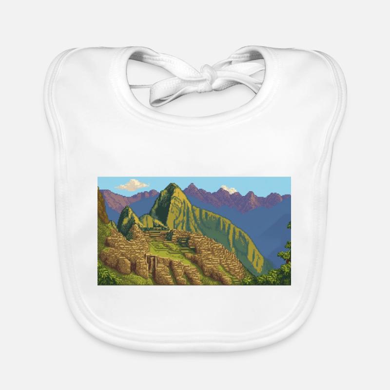 Machu Picchu, Pérou - Pixel Art - Bavoir bio Bébé - blanc