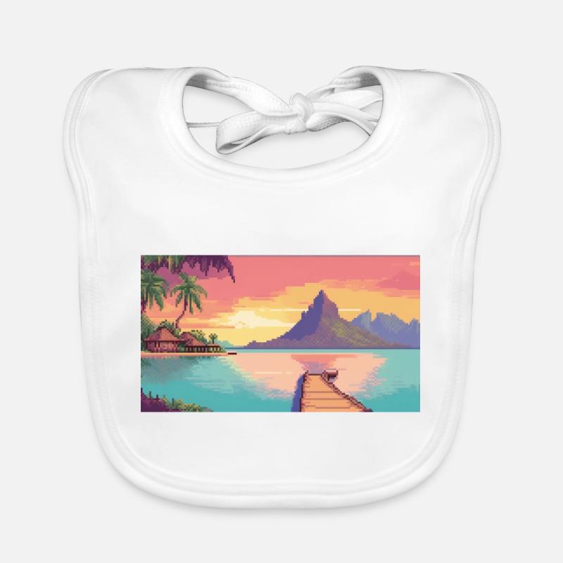 Bora Bora, French Polynesia - Pixel Art Organic Baby Bibs