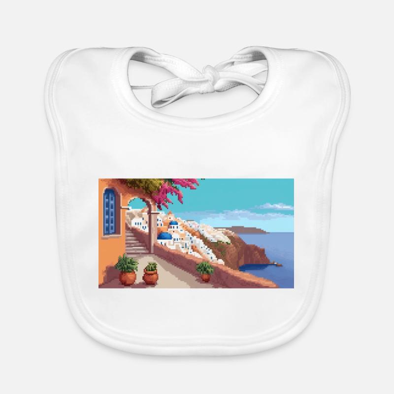 Oia, Santorin, Grèce - Pixel Art Bavoir bio Bébé