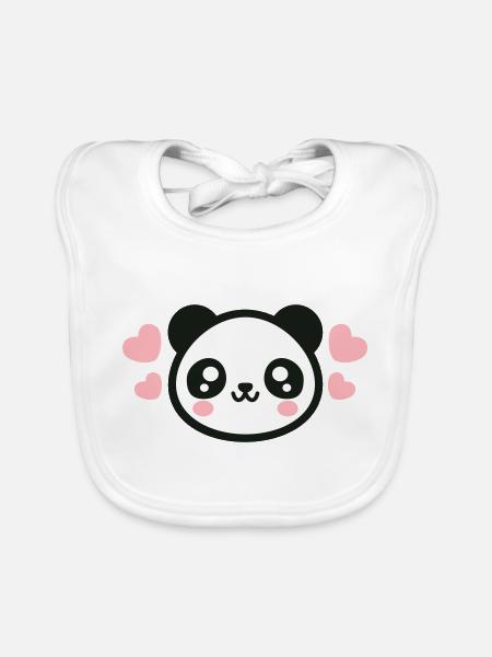 Visage de panda aimant : cœurs adorables - Bavoir bio Bébé - blanc - Devant