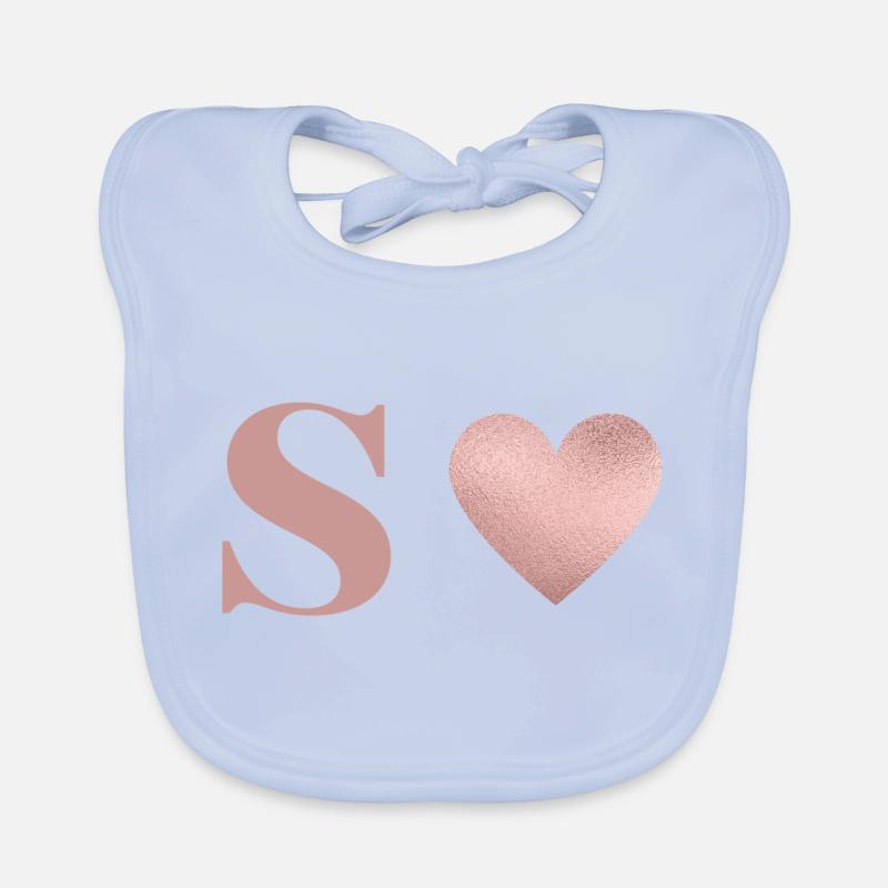 Buchstabe s Herz roségold Baby Bio-Lätzchen