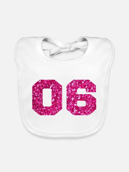Number 6 Pink Glitter - 6th Anniversary - Organic Baby Bibs - white - Front