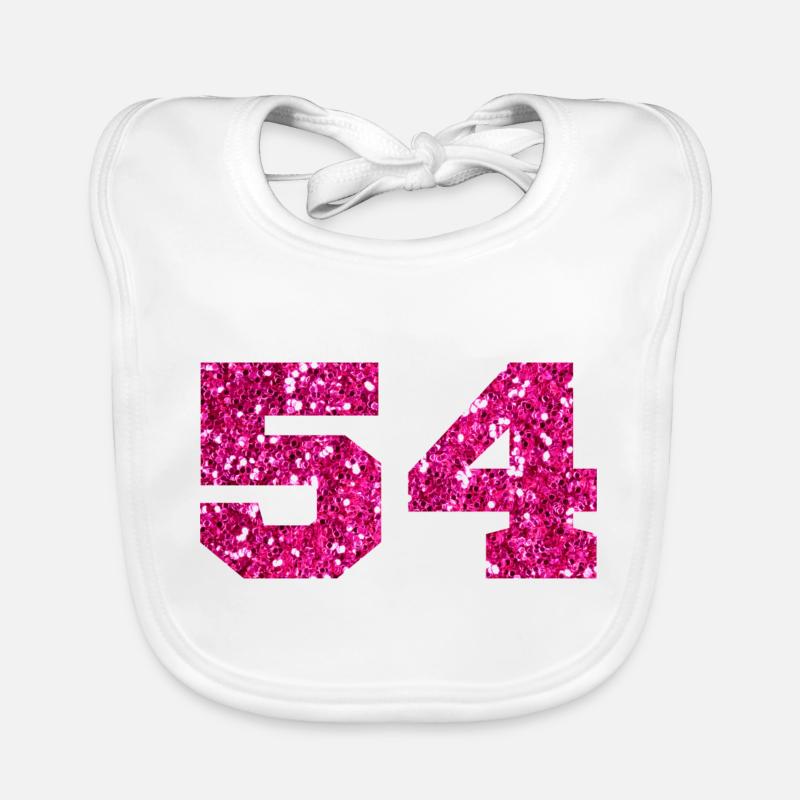 Number 54 Pink Glitter - 54th Anniversary Organic Baby Bibs