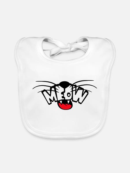 Meow Cat Comic Text Meow Funny Cartoon Quote - Organic Baby Bibs - white - Front