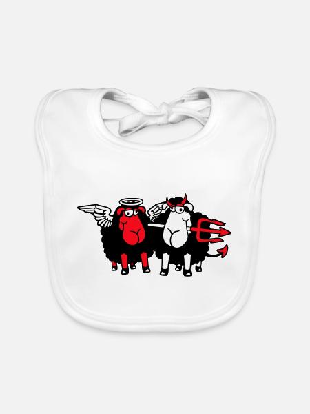 2 Mouton Ange Diable Satan Enfer Mal Paradis Bien - Bavoir bio Bébé - blanc - Devant