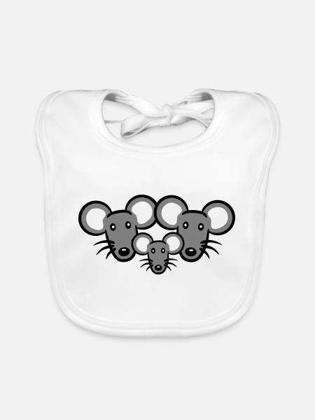 3 Mice Family Child Mom Dad Parents Row Cute - Organic Baby Bibs - white - Front