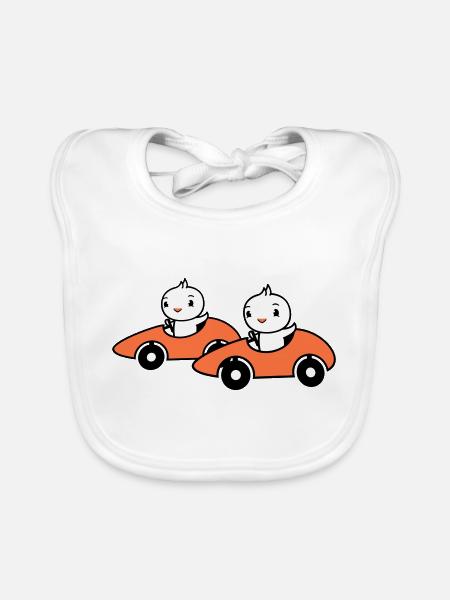 2 Birds Driving Fast Car Racing Car Racing Race - Organic Baby Bibs - white - Front