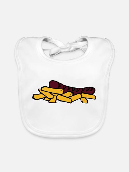 currywurst frite saucisse - Bavoir bio Bébé - blanc - Devant