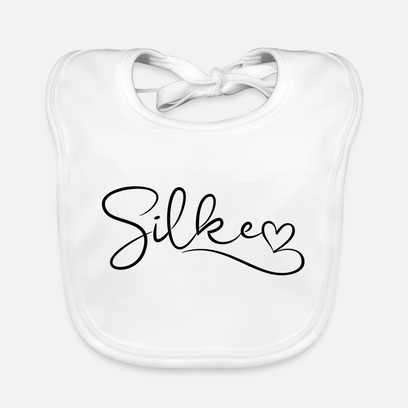 Silke calligraphy surname first name with heart Organic Baby Bibs